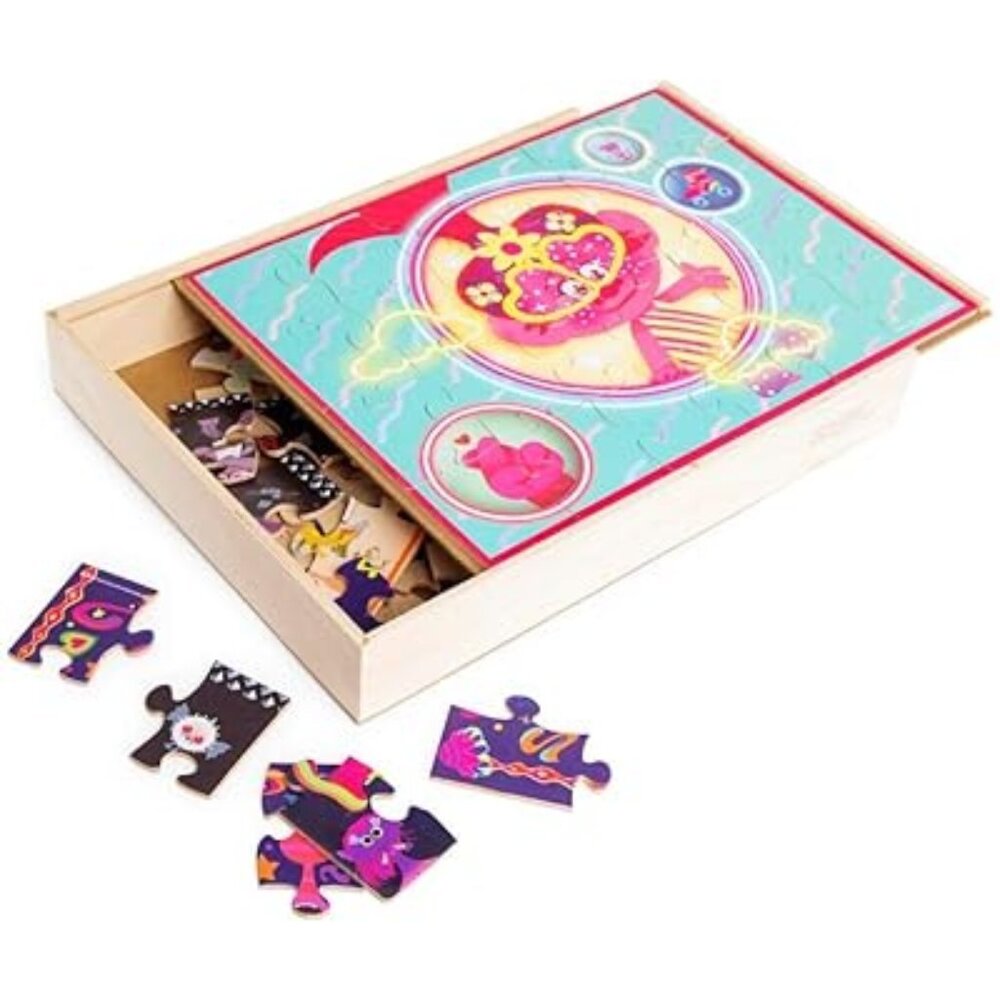 Trolls World Tour - 5 Wooden Puzzles w/ Tray and Storage Box Age 3+ New Sealed